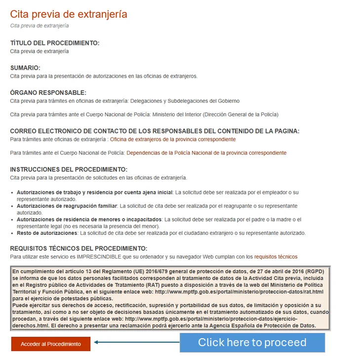How to book an appointment for a Permiso or Autorización de Regreso in Spain Step 1