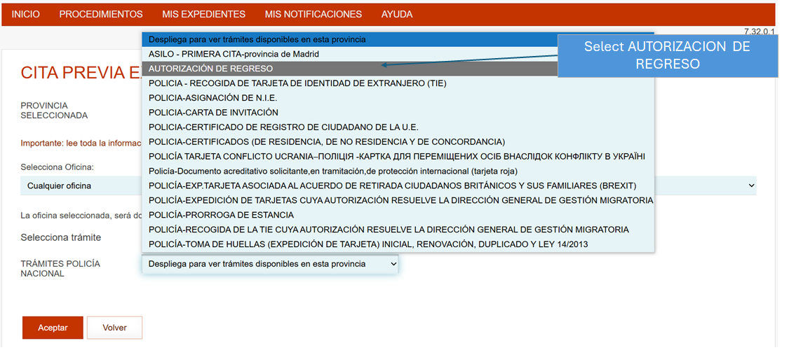 How to book an appointment for a Permiso or Autorización de Regreso in Spain Step 3a How to book an appointment for a Permiso or Autorización de Regreso in Spain Step 3a