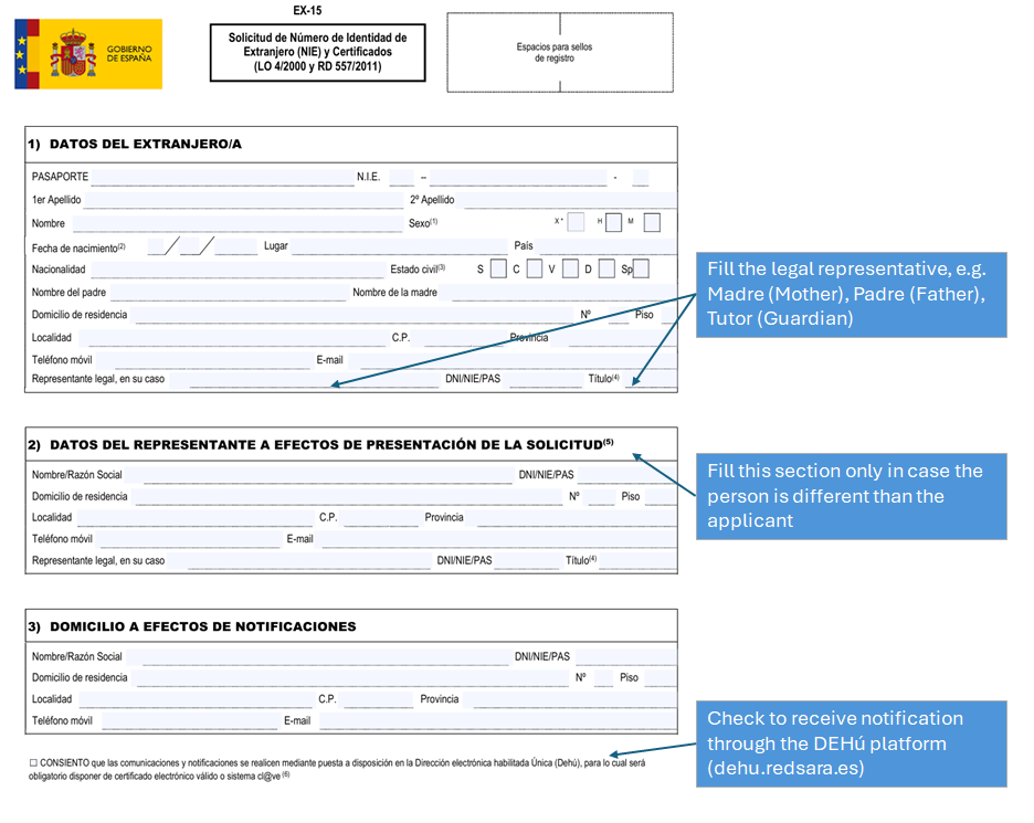 How to fill the EX-15 NIE application form Step 1 How to fill the EX-15 NIE application form Step 1