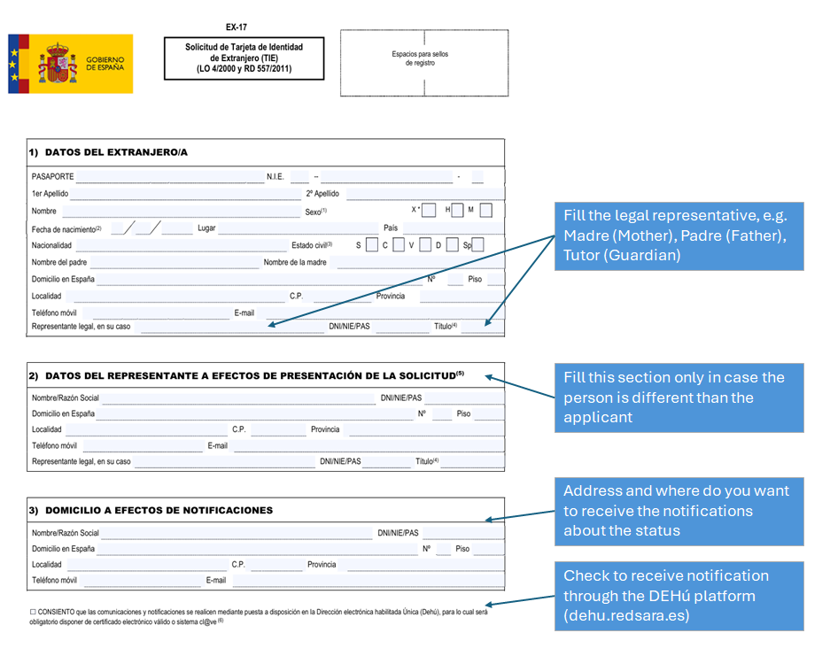 How to fill the Form EX-17 to apply for the Residence Permit Card TIE - Step 1